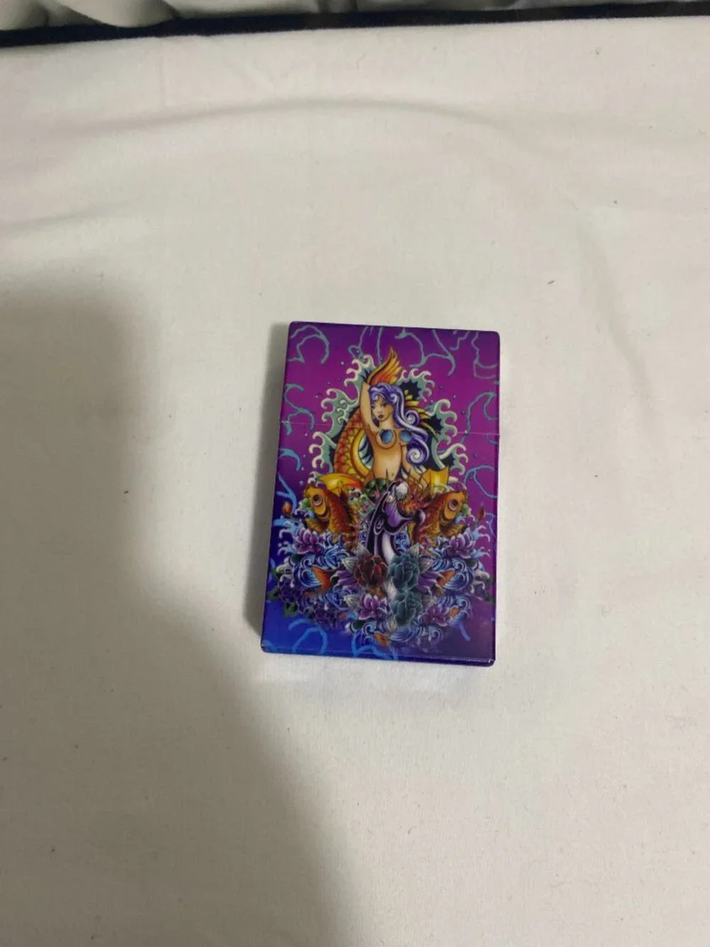 Mermaid Koi Fish Cigarette Case Holder Purple Decorative Plastic Flip Top Box